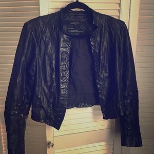 All Saints cropped black leather jacket.